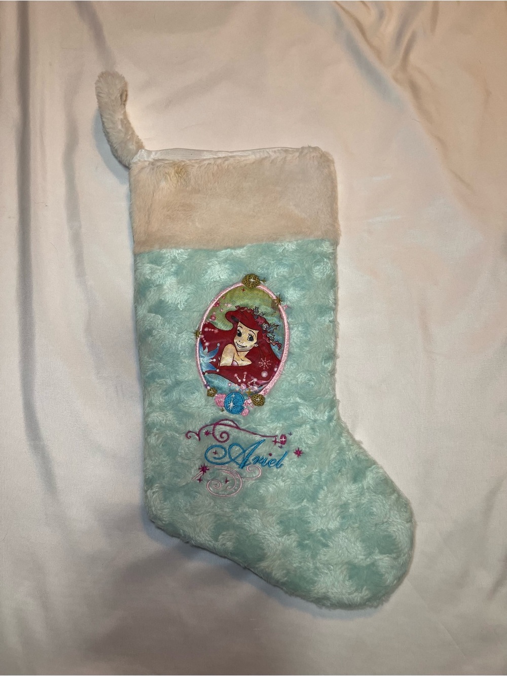 Disney’s Princess Ariel Little Mermaid Christmas Stocking Blue Embroidered